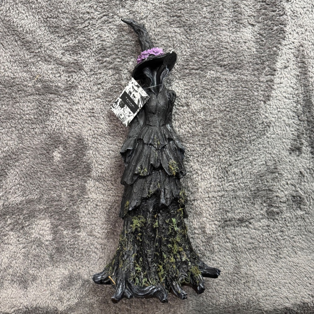 Tahari Home Maison Halloween Faceless Witch Figurine Black Bark Moss Decor NEW